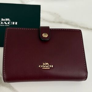 Coach Burgundy Leather Snap Wallet with Gold Logo